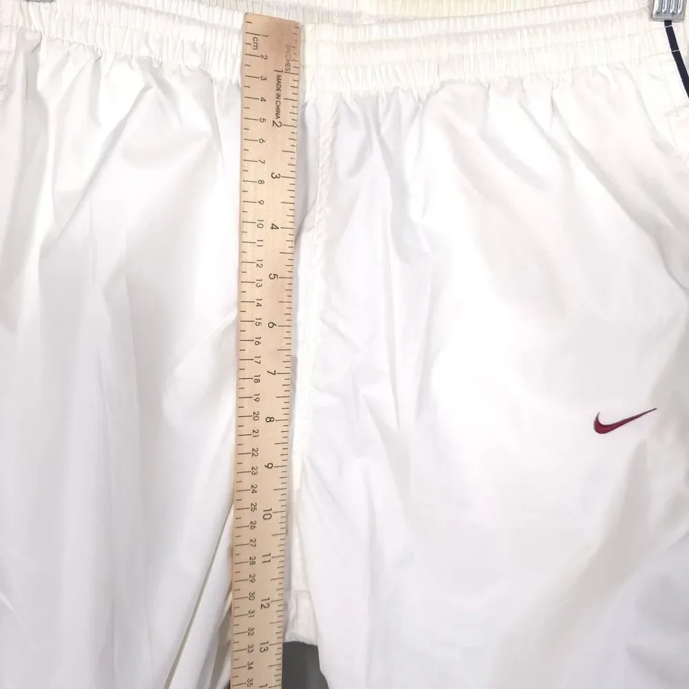 NIKE Men’s MEDIUM Track Pants VINTAGE 90s White Spellout Swoosh Zip Ankle